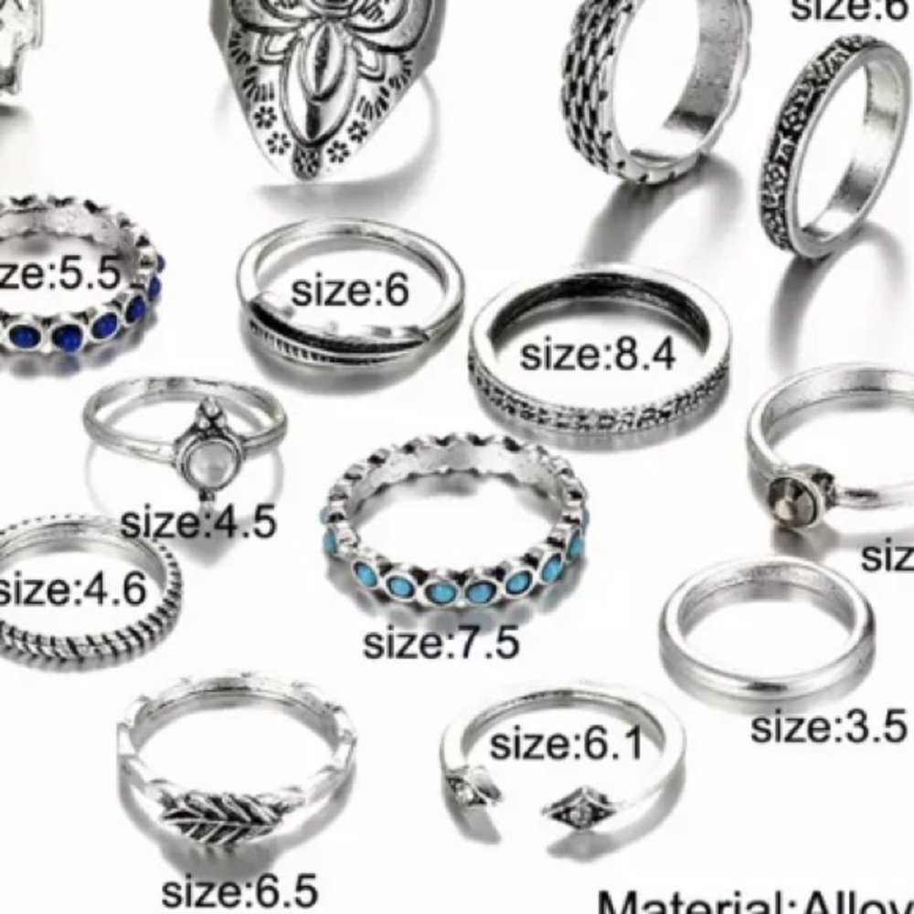 18pc boho vintage silver ring set - Picture 9 of 9